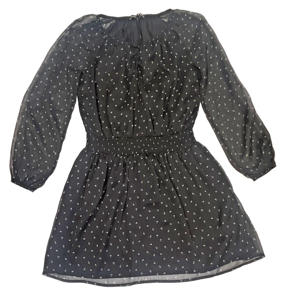 Abecrombie & Fitch Black Floral Chiffon Smocked Mini Dress XS Long Sleeve
